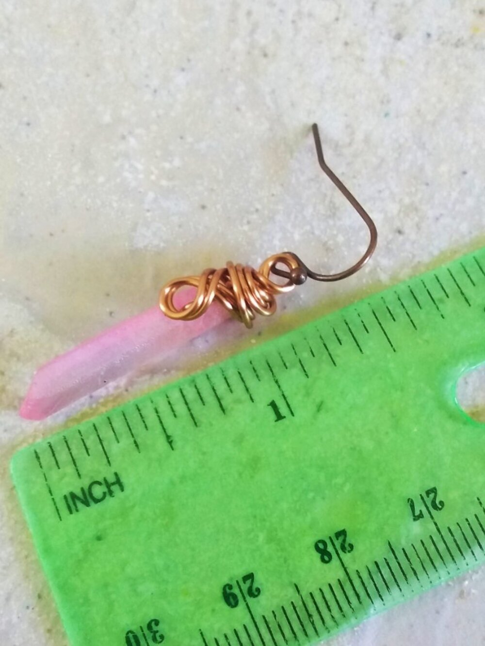 Rustic Rough Wire Wrapped Pink Angel Quartz Spike Earrings - Sensual Contrasts - Picture 5 of 5